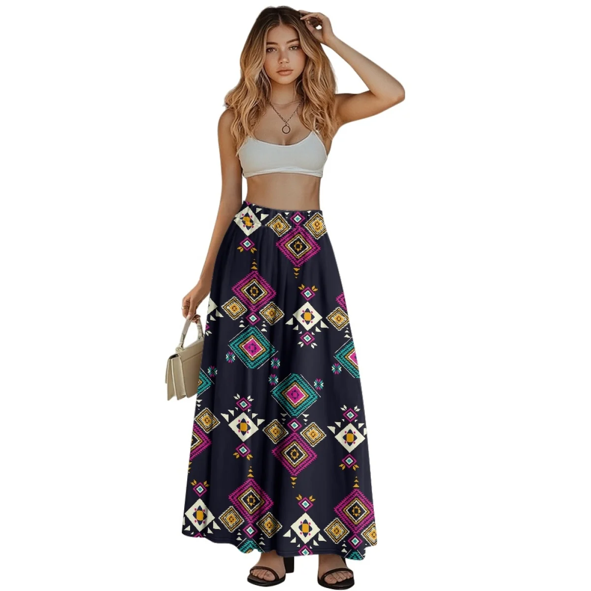 Direct Selling Digital Printed Fashion Long Skirts for Women Stylish Native A-line Maxi Skirt