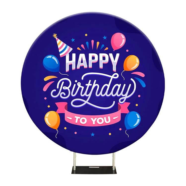 Hot Sale Happy Birthday  Aluminium Backdrop Stand Double Sided 6.5ft Pillowcase Tension Fabric For Round Backdrops