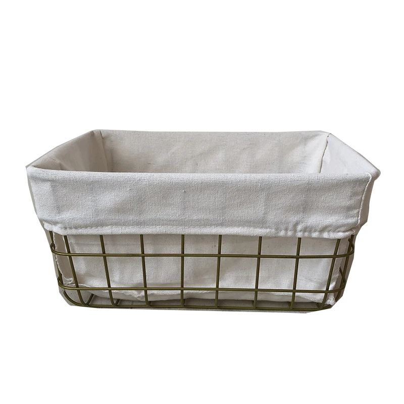 Black Metal Basket Woven Golden Iron With Linen For Storage Cabinet
