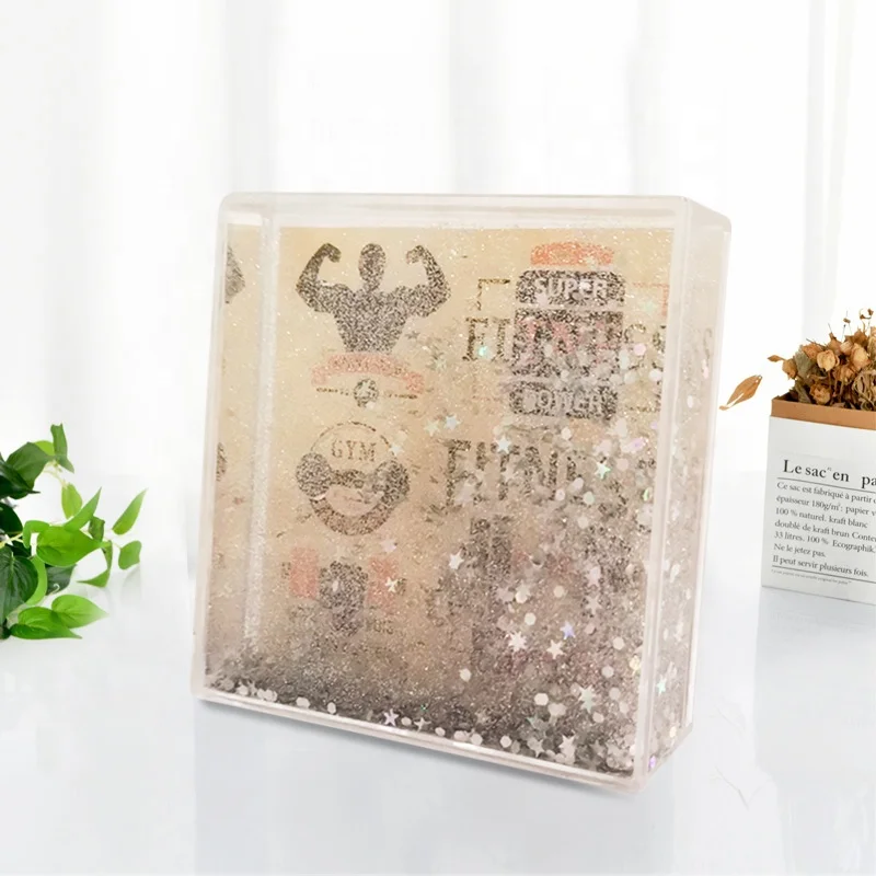 Customized New Design Acrylic Liquid Floating Water Glitter Photo Frame Mini Plastic Frames for Photos