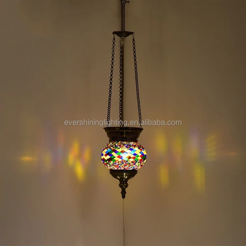 Turkish Moroccan Boho Mosaic Hanging Ceiling Lamp Light Pendant Multicolor Glass Globe for Bedroom Home Decor Living Room
