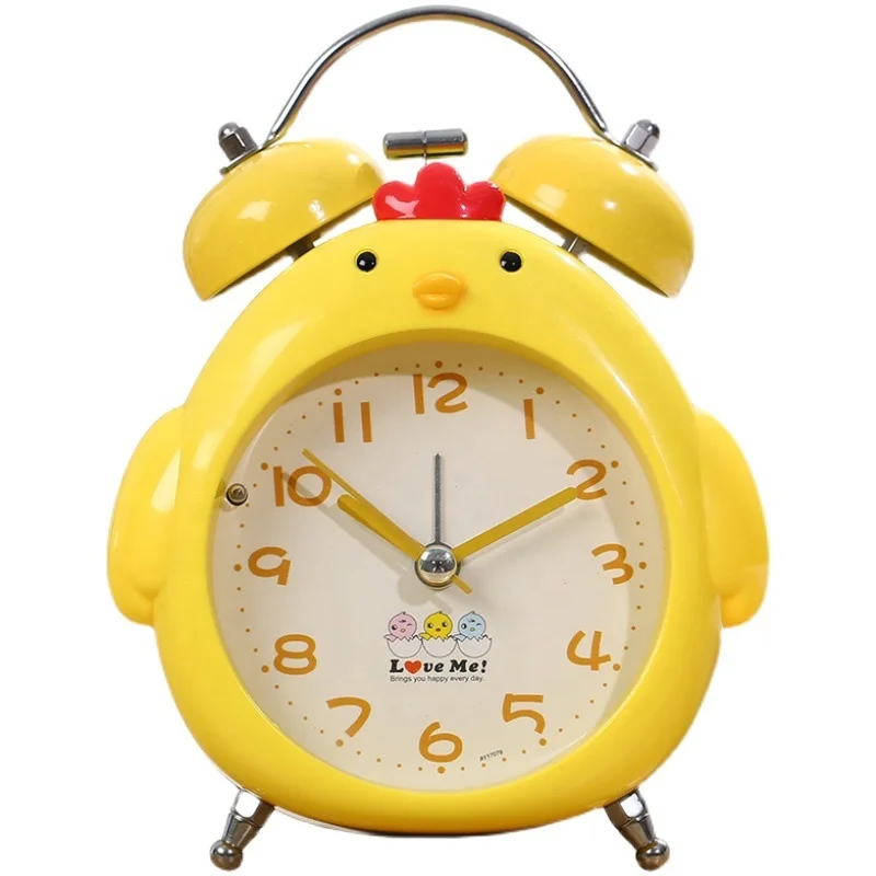 Chicken Shape Desk Clock Table Watch Warm Color Night Light Bell Alarm Clocks Desktop Bedside Office Lunch Break Bedroom Decor