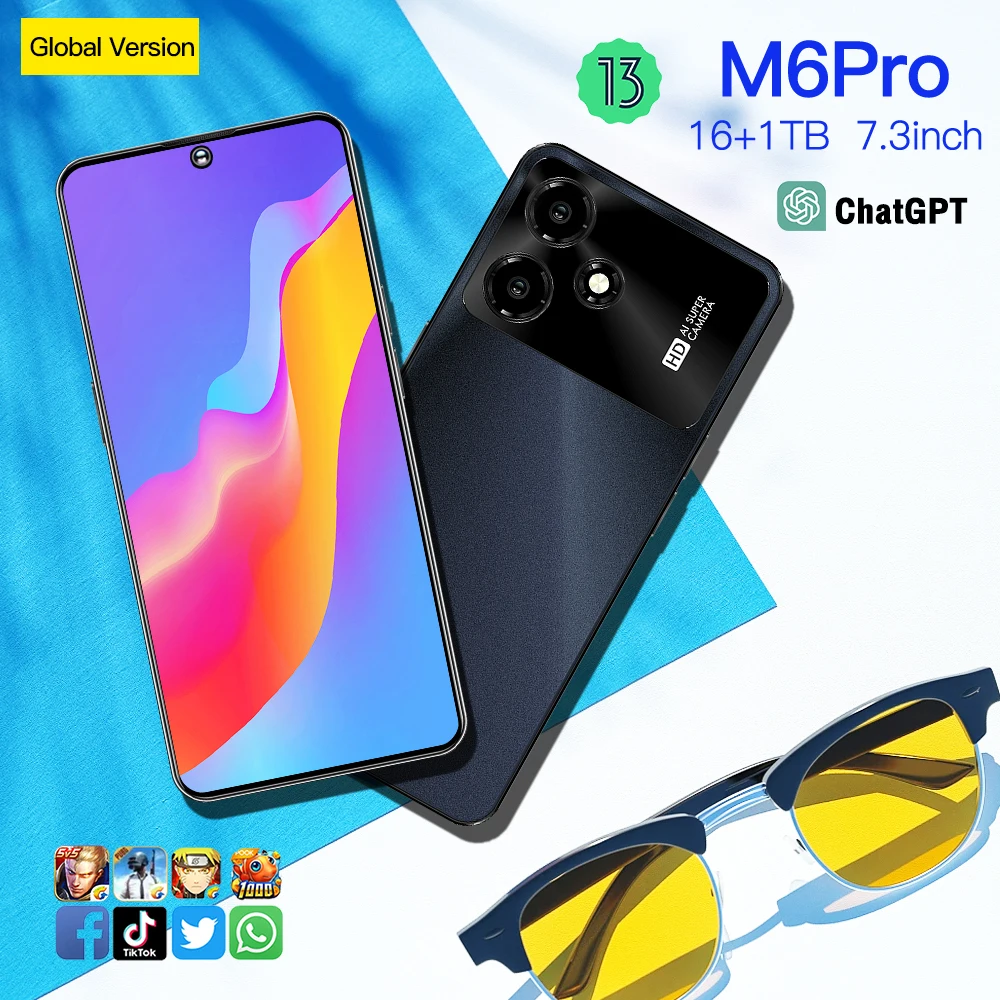 LX-M6 pro U30 16+1TB 7.3inch FHD Display 50MP Front Camera 108MP Rear HD camera smart phone