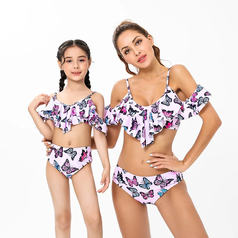 Family Matching Swimsuits Floral Printed Mom And Me Swimwear Women Girl Bathing Suits Trunks Couples Holiday Beachwear