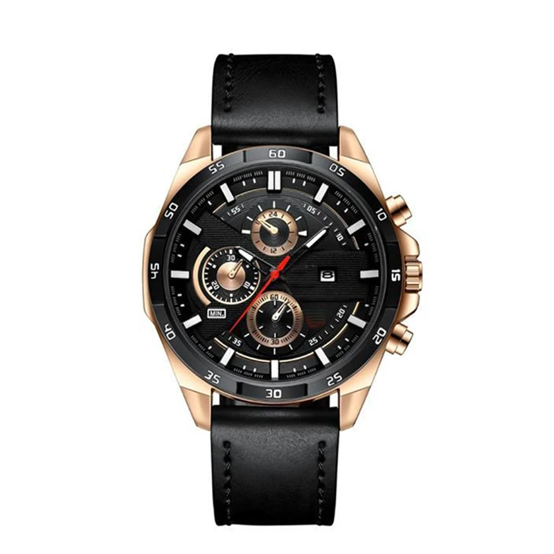 Good quality fashion minimalist vintage leather style strap wrist watch analog date stainless steel man watch