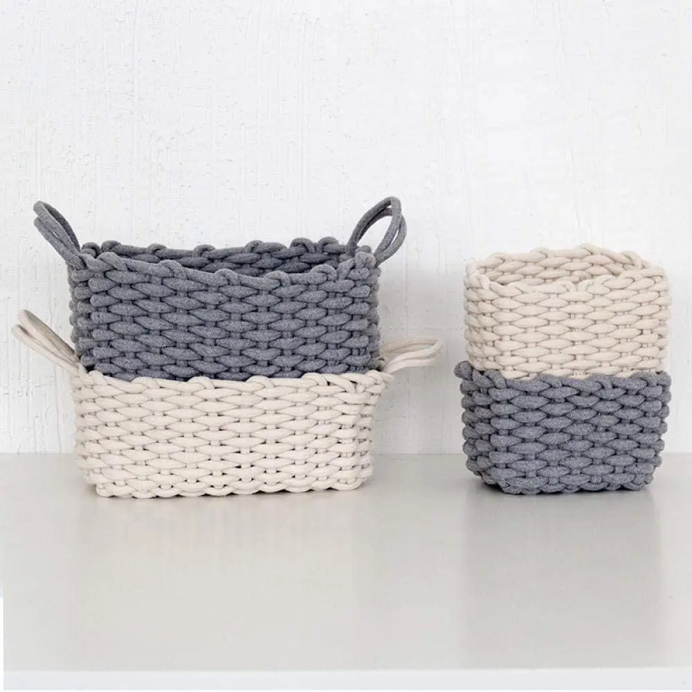 Wholesale Household Hand-Woven Thick Cotton Rope Natural Flax Fiber Laundry Basket Laundry Storage Basket