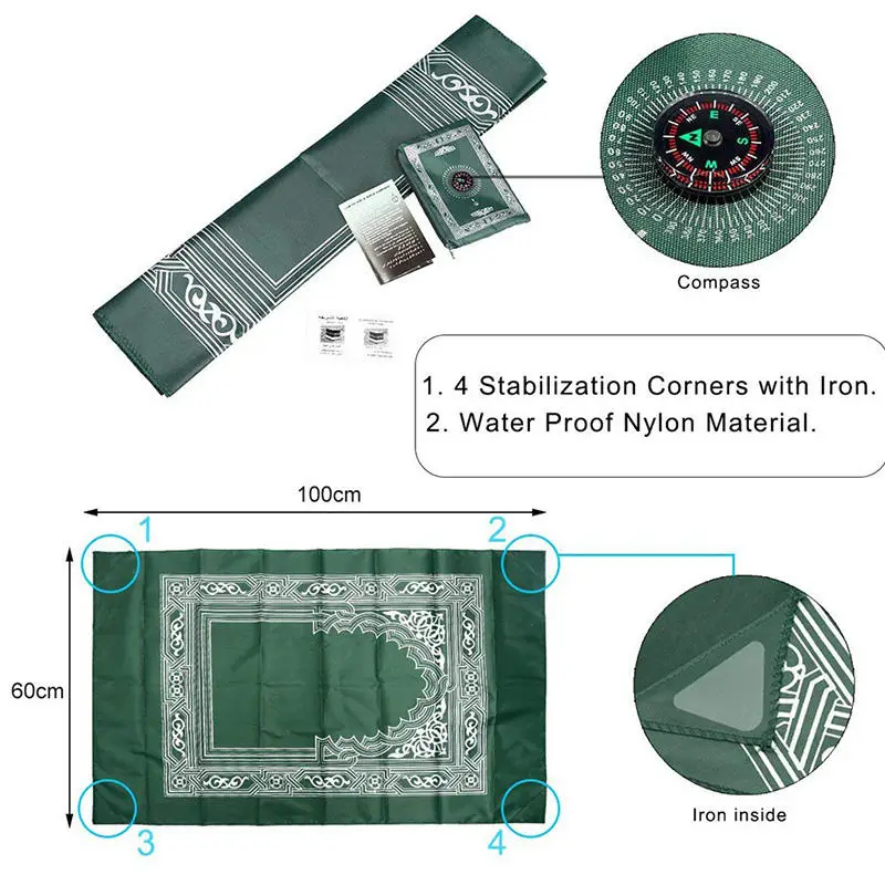 2024 Polyester Muslim Prayer Rug with bag Travel Portable Islam Ramadan Kareem Foldable Prayer Mat with Pouch EID Mubarak Gifts