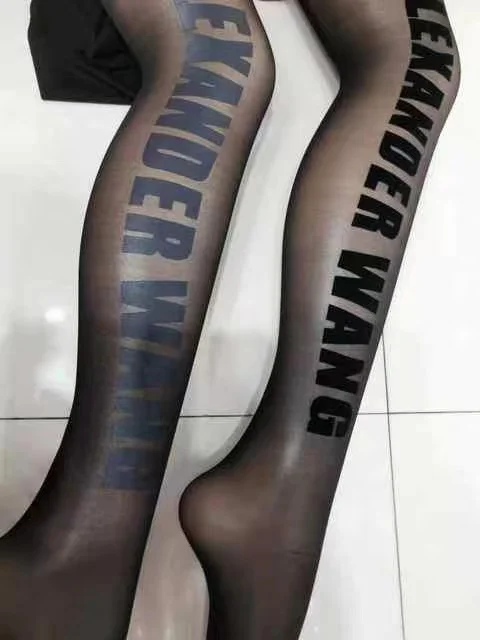 Custom designer logo fashionable luxury brand gg letter stocking alphabet offset print girl lady women tube tights pantyhose