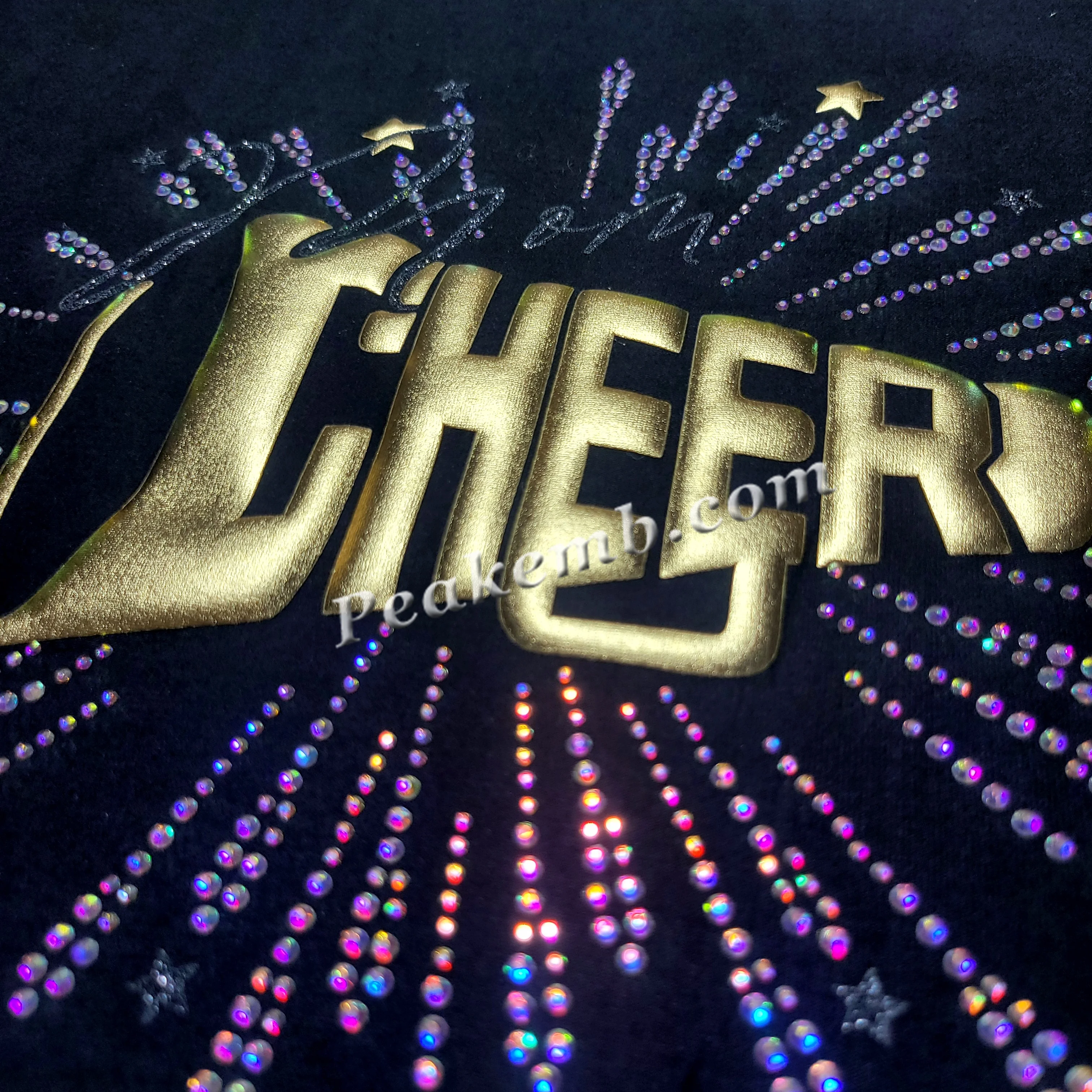 Custom Cutting of Material Cheer 3D Puff Heat Transfer Vinyl HTV Sheets Iron on Scatter Rhinestone Transfer