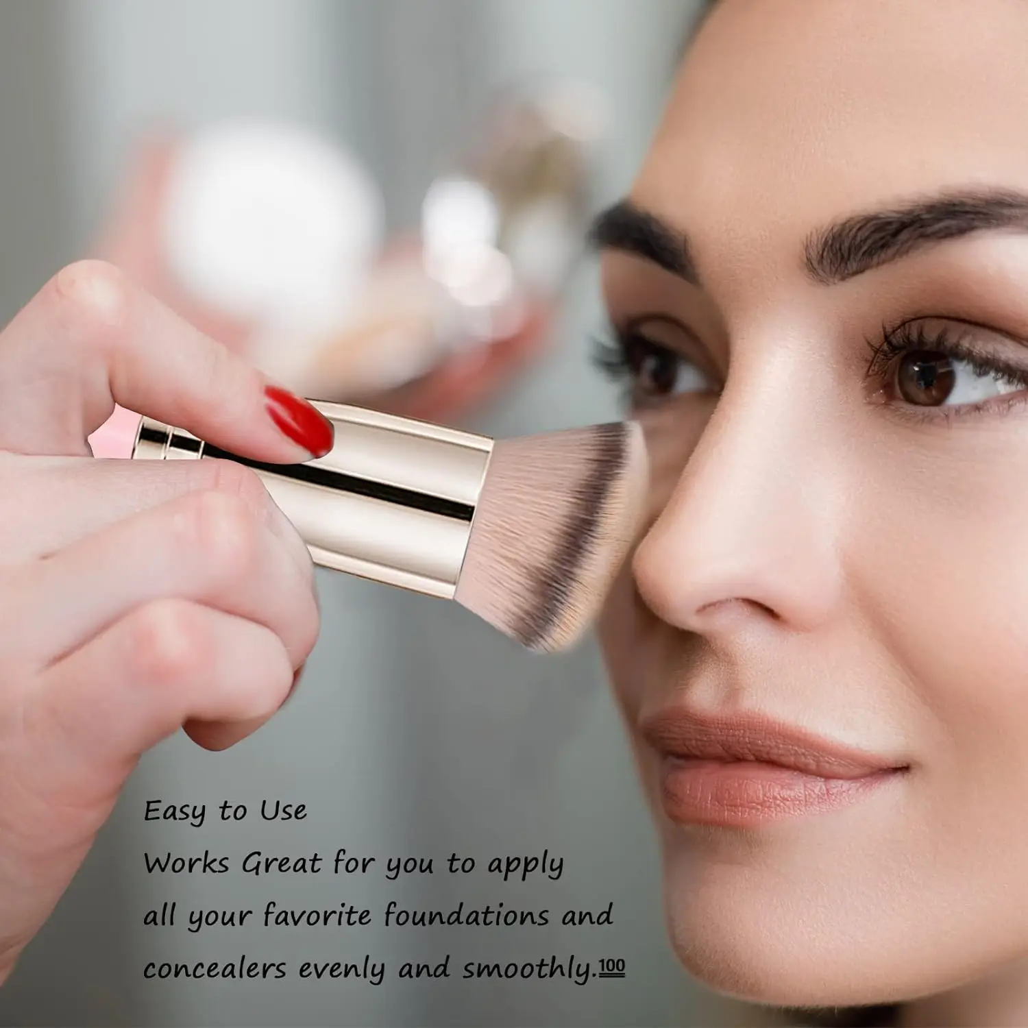 NATURE BROWN Foundation Brush Perfect for Any Look Premium Luxe Hair Contour Brush Perfect for Blending Liquid,Mineral Makeup