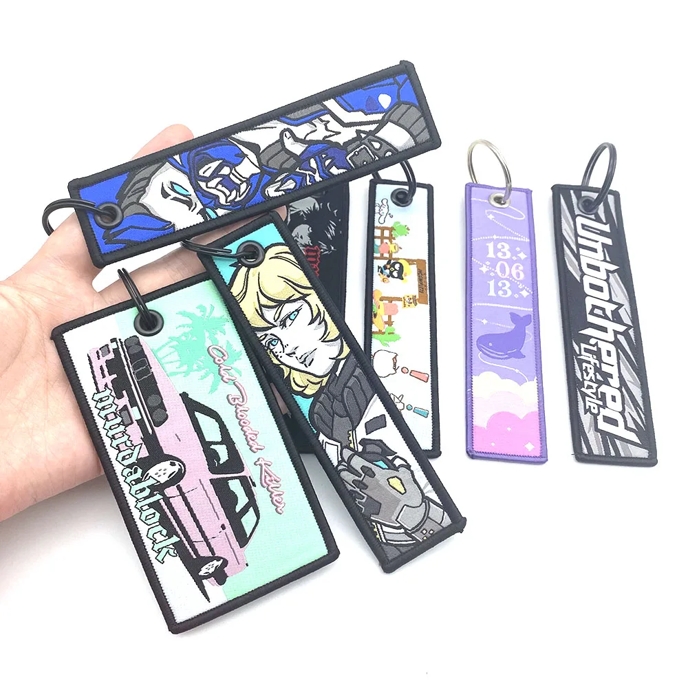 YYX Custom Car Fabric Flight Embroidery woven Keychains Fob Anime Jet Tag key holder