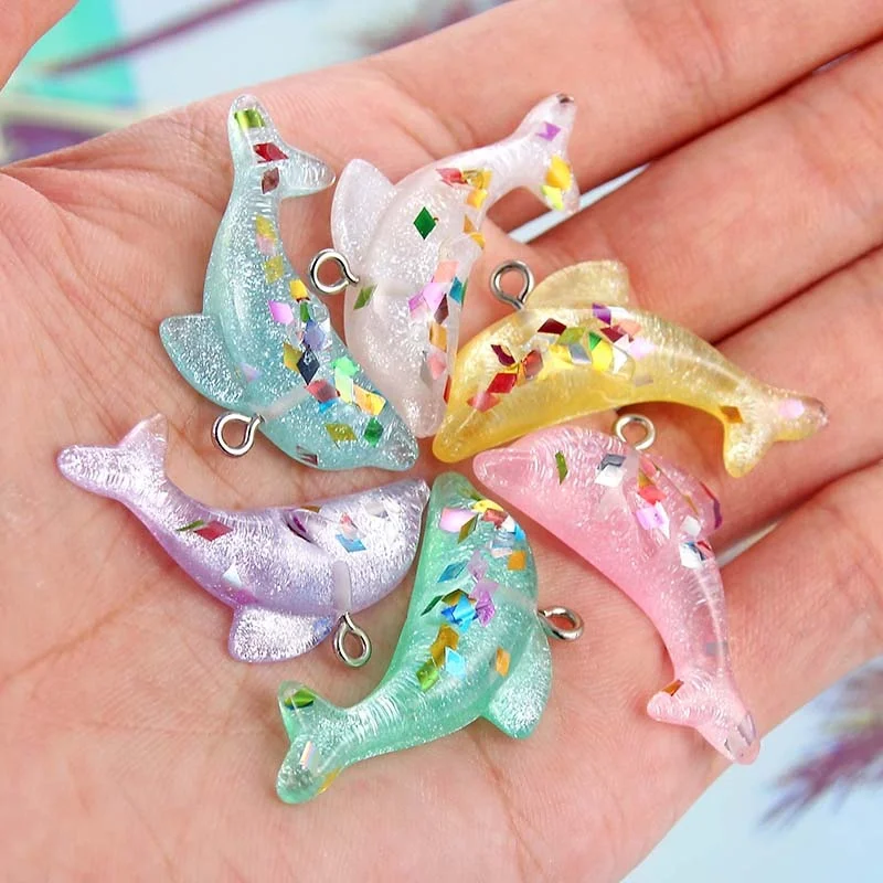 Pink Green Random Color Dolphin Shape Pendant Charms Fashion Jewelry Accessories For Making Keychain Necklace