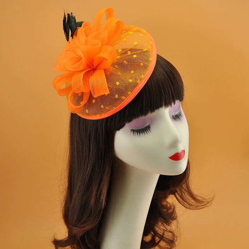 Women Bridal Wedding Headdress Dot Veil  Mesh Feather Hair Accessories Cocktail Headwear Evening Tea Party Derby Fascinators Hat