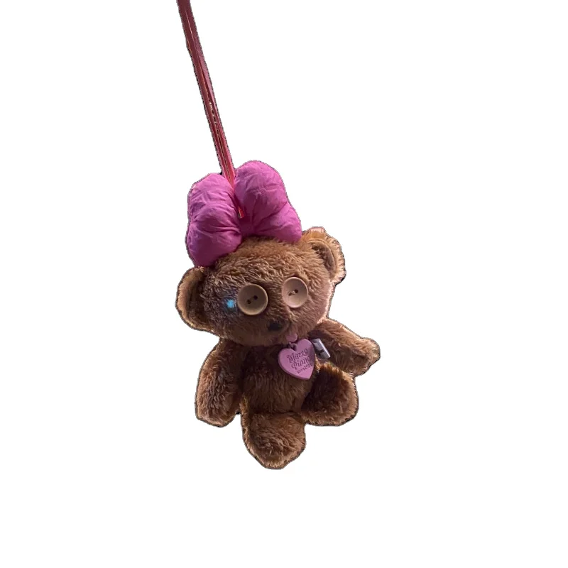 Winter vibe plush crooked mouth bear bag pendant bow button eyes Bear car pendant