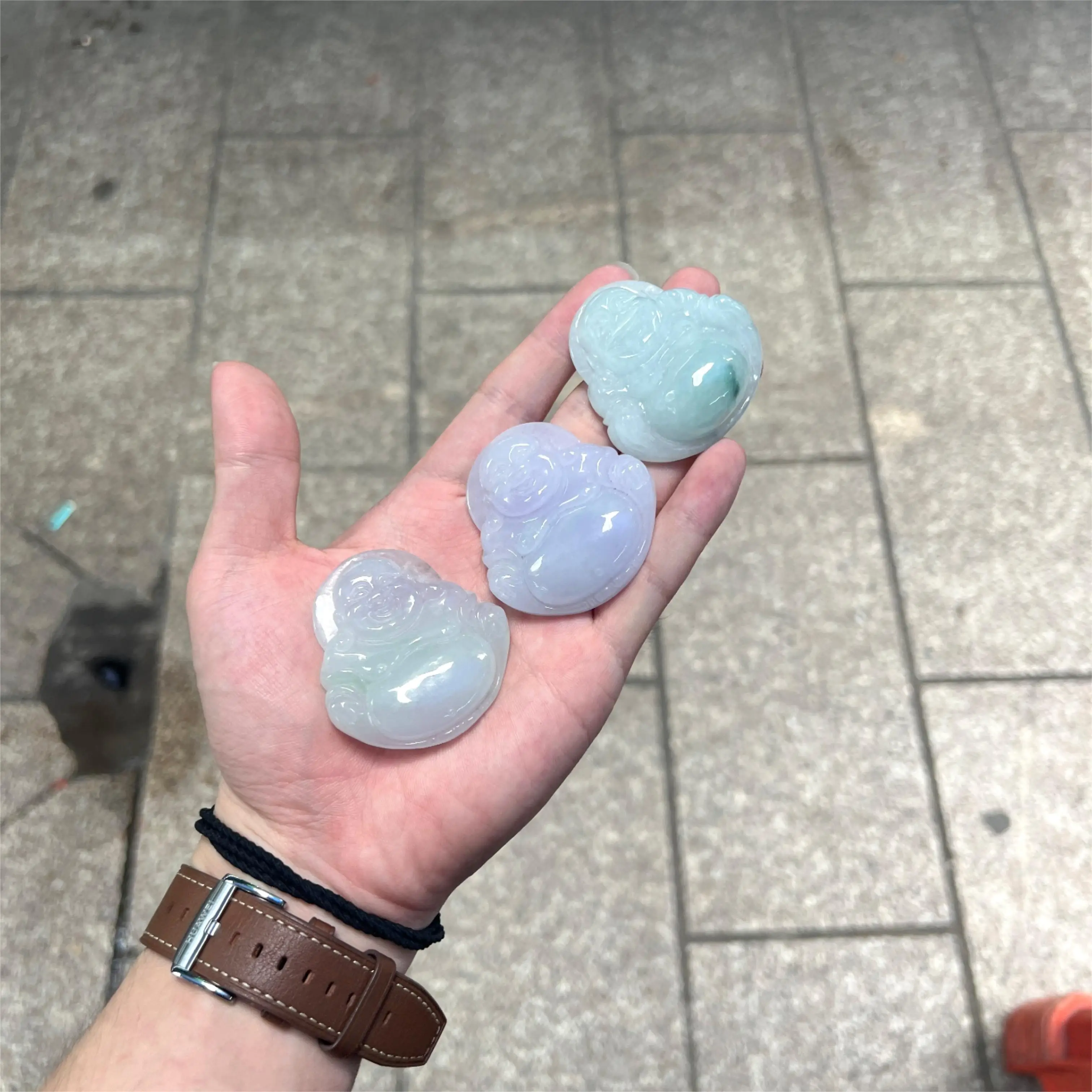 Wholesale Myanmar Bruma Jade Transparent Green Laughing Budda 35mm Carved Jade Pendant For Jewelry Pendent DIY Accessories