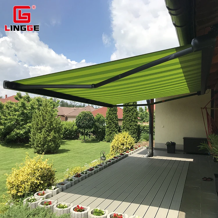 Full Cassette Retractable Automatic Cover Roof Awning With Remote Control LED Light