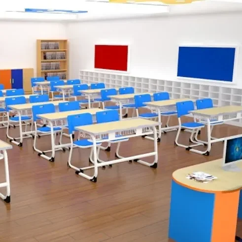 school chairs and tables set plastic material durable MDF top student desk school furniture suppliers
