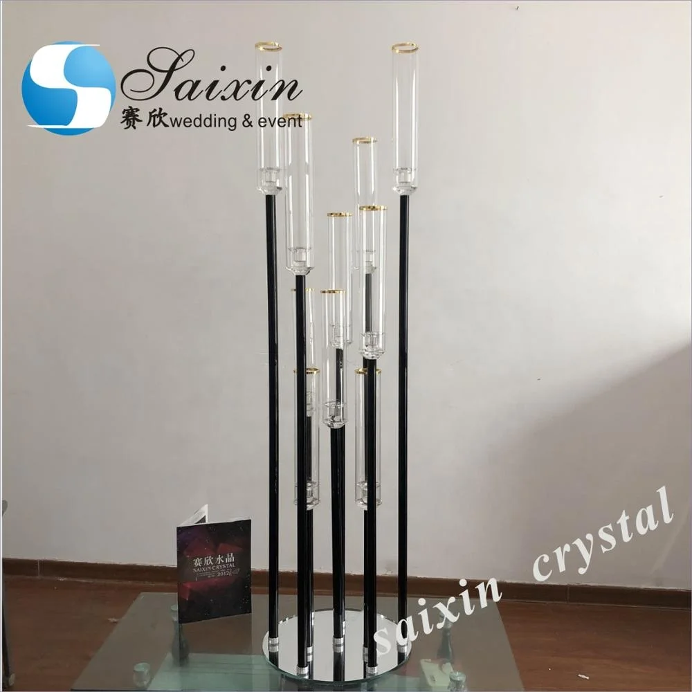 ZT-431 Modern 10arms sticks tall  black crystal centerpieces for wedding