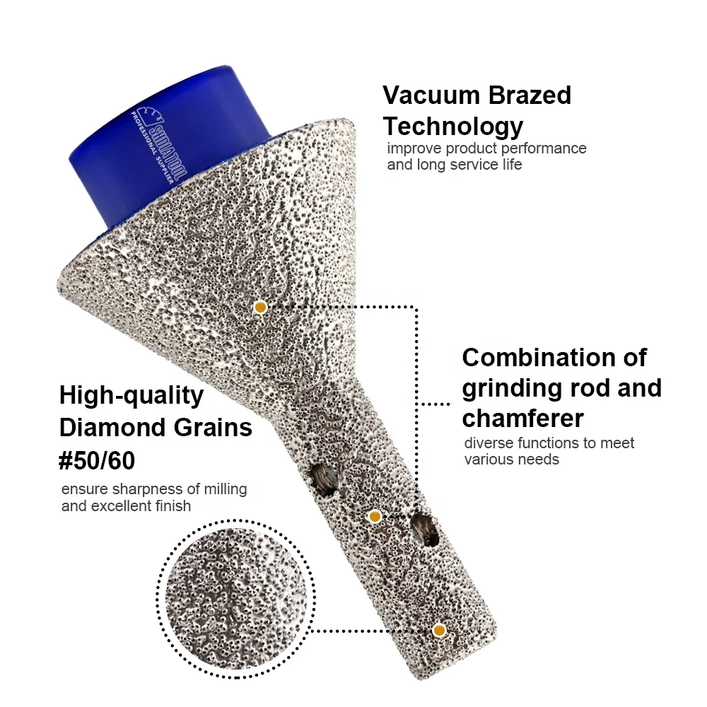 Dia 6/10/20mm Vacuum Brazed Diamond Chamfering Bit For Bevel Ease Chamfers Round Bevel Existing Holes in Granite Marble Tile