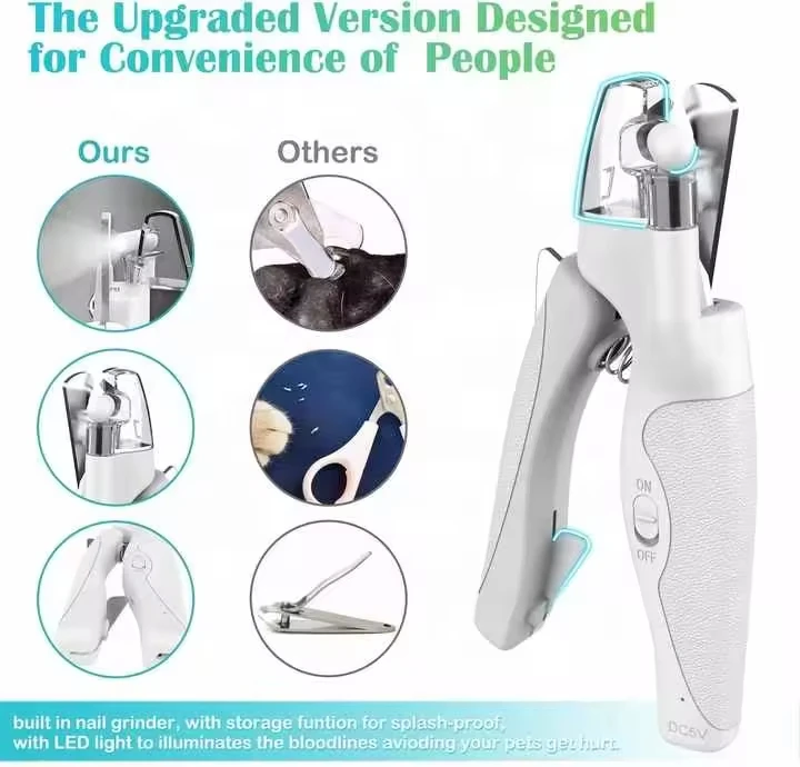 2 in 1 LED Light Pet Nail Trimmer Automatic Dog Nail Clipper and Grinder Stainless Steel Grooming Tool for Animals