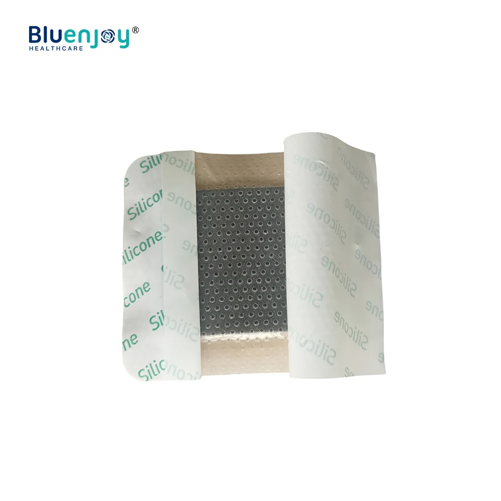 BLUENJOY Waterproof Antibacterial Ion Silicone Silver AG Foam Adhesive Dressing With Border for Wound Care/ Bed Sore