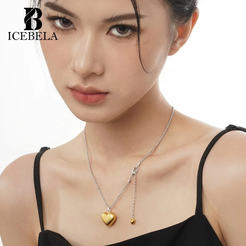 Fine Jewelry Girls Love Gift 2023 Fashion Manufacture S925 Sterling Silver Frosted 18k Gold Heart Pendant Necklaces For Women