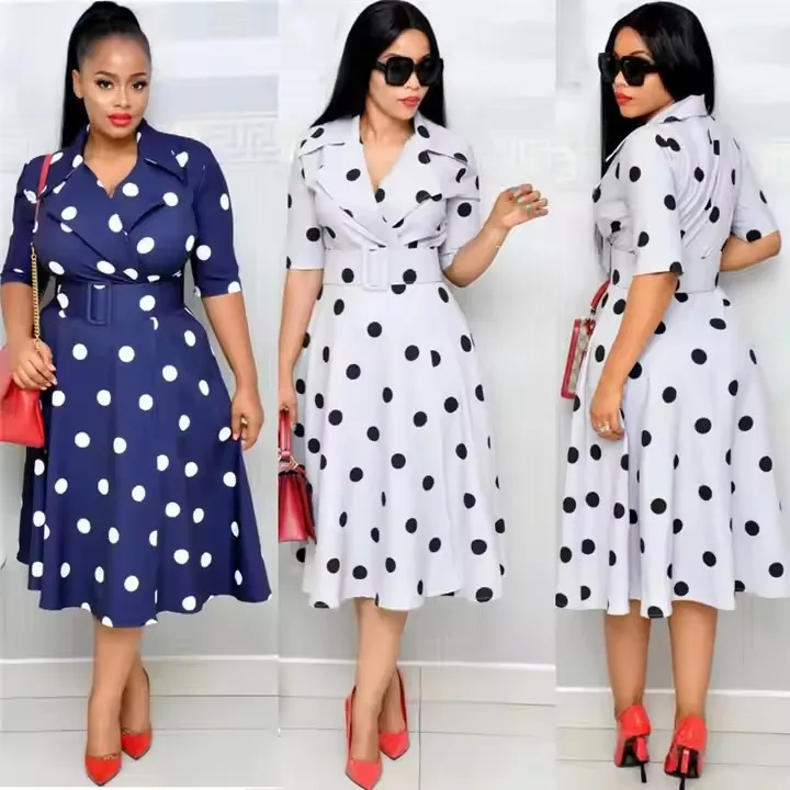 XINYU 2024 Plus Size Dresses White Elegant Office Dresses Women Polka Dot Wholesale Summer Dresses Women Ladies
