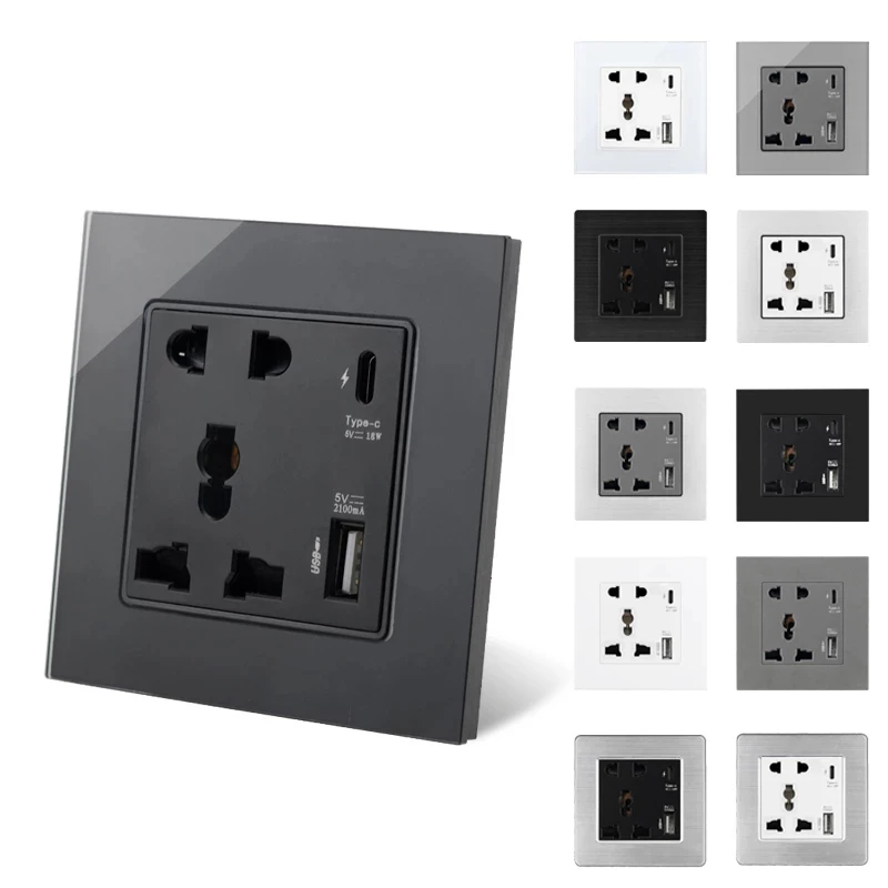  Настенная розетка с интерфейсом Type C зарядка через USB 18 Вт 4A 13A универсальная электрическая типа 5