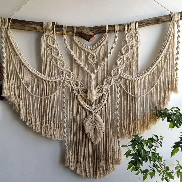 Большой Художественный Ручной Работы тяжелый богемный декоративный макраме настенный Свадебный гобелен