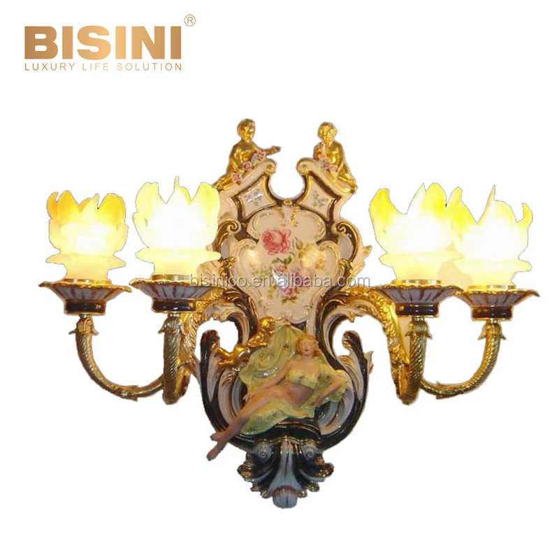 Original Classic Rococo Style Gold Cherub and Floral Ornate Two Arm Candle Wall Sconce for Villa