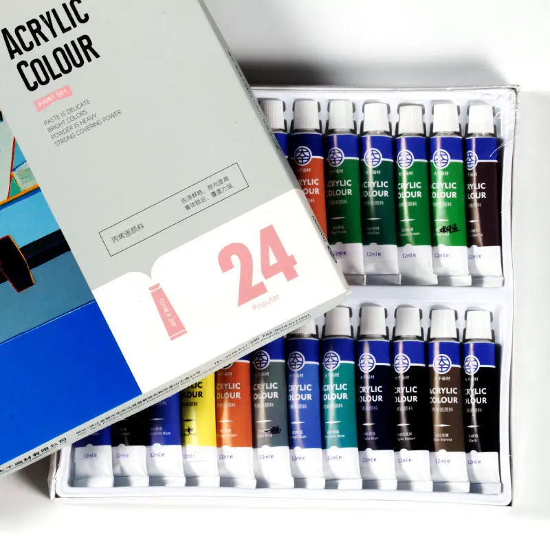 24 Colours 12ml Studio Grade Professional Pigment Acrylic Colour Paint Set For Art Student