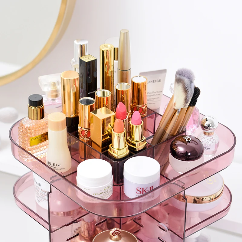 360 Rotating Makeup Organizer, DIY Adjustable Makeup Carousel Spinning Holder Storage Rack, Large Capacity Make up Caddy Shelf