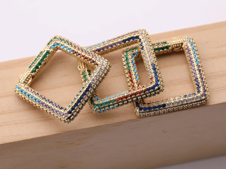 WXSQ25365-KC 2021 Радуга CZ микро проложить 25 мм Открытый латунный кулон застежки крючки для изготовления ожерелья