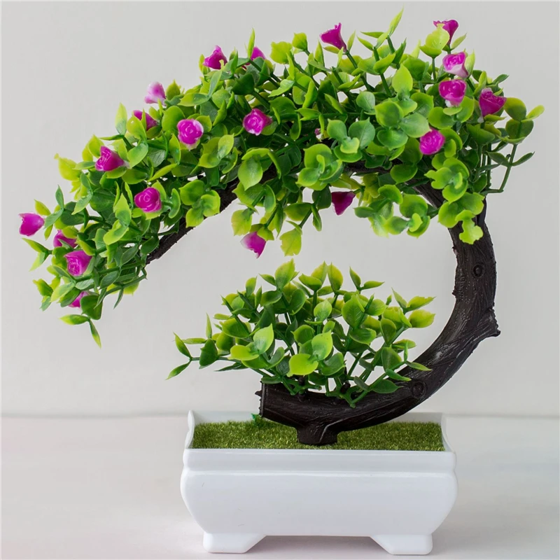 Hongying Plants Bonsai Tree Artificial Rose Plastic Greenery Potted for Wholesale