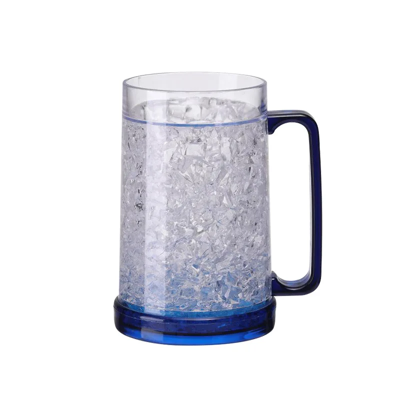 Customized 16oz Double Wall Insulated Freezer Beer Mug Plastic Ice Mug With Gel