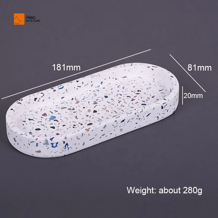 Oval Terrazzo Serving Tray for Bathroom Amenity Storage in Hotels and Home Use Cement Vanity Tray Decorative Trays