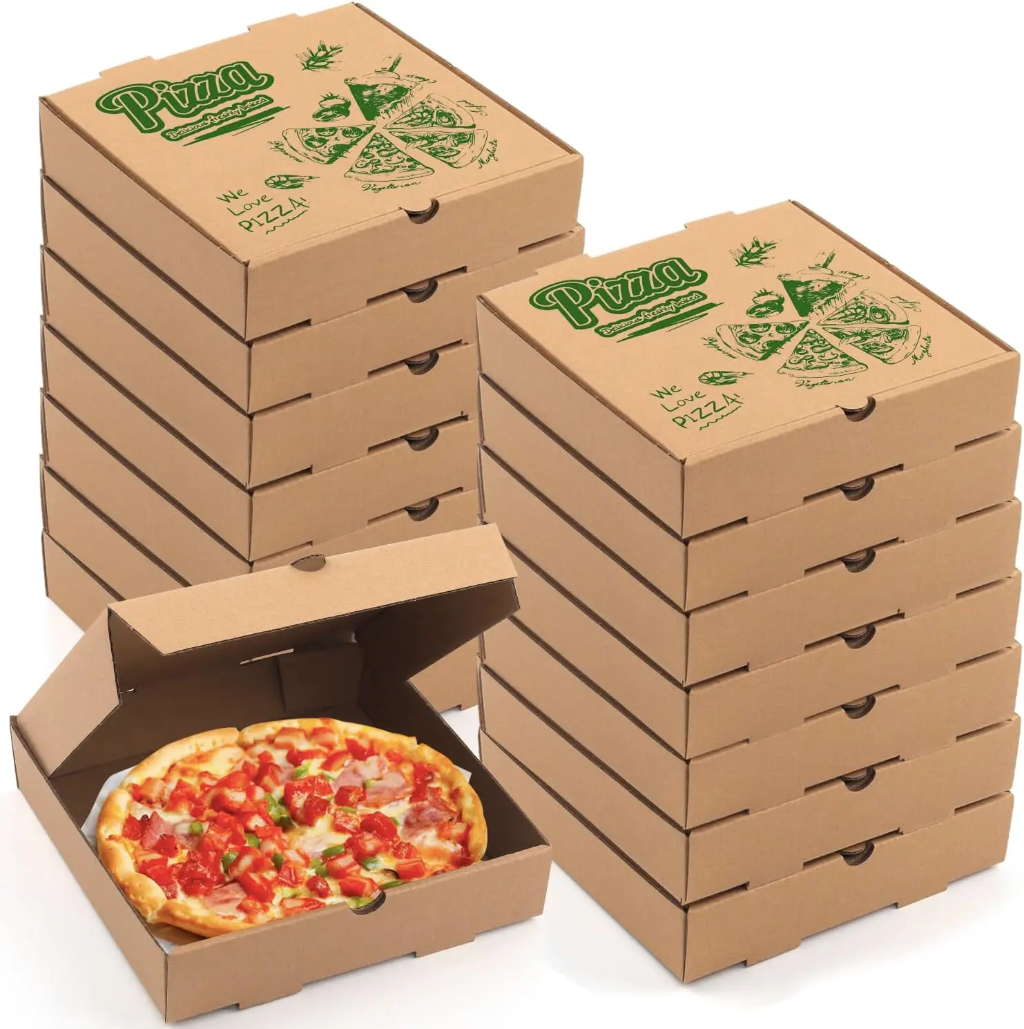 2024 NEW Custom Pizza Box Reusable 6/8/10 Inch Corrugated Paper Pizza Packing Delivery Box With Your Own Logo