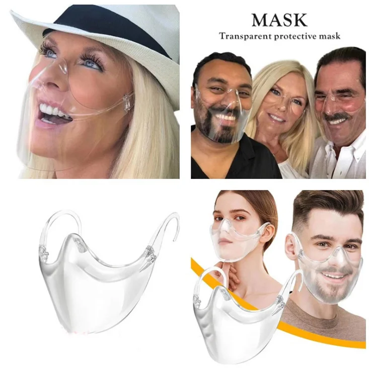  Anti Fog Eco-Friendly Durable Transparent Clear Face Mask Plastic Shield Reusable For Deaf Mute Lip Read