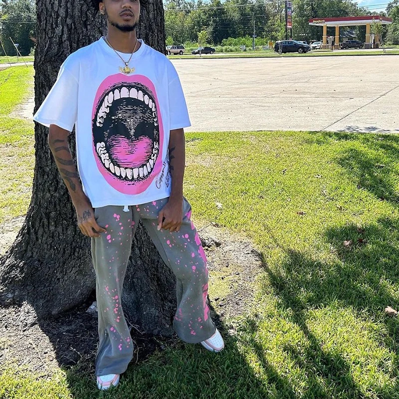 YSJY Summer Unisex T-Shirt Track Flare Sweat Pants Sets Jogger Tracksuit Custom Screen Print T Shirt And Pants Set For Men