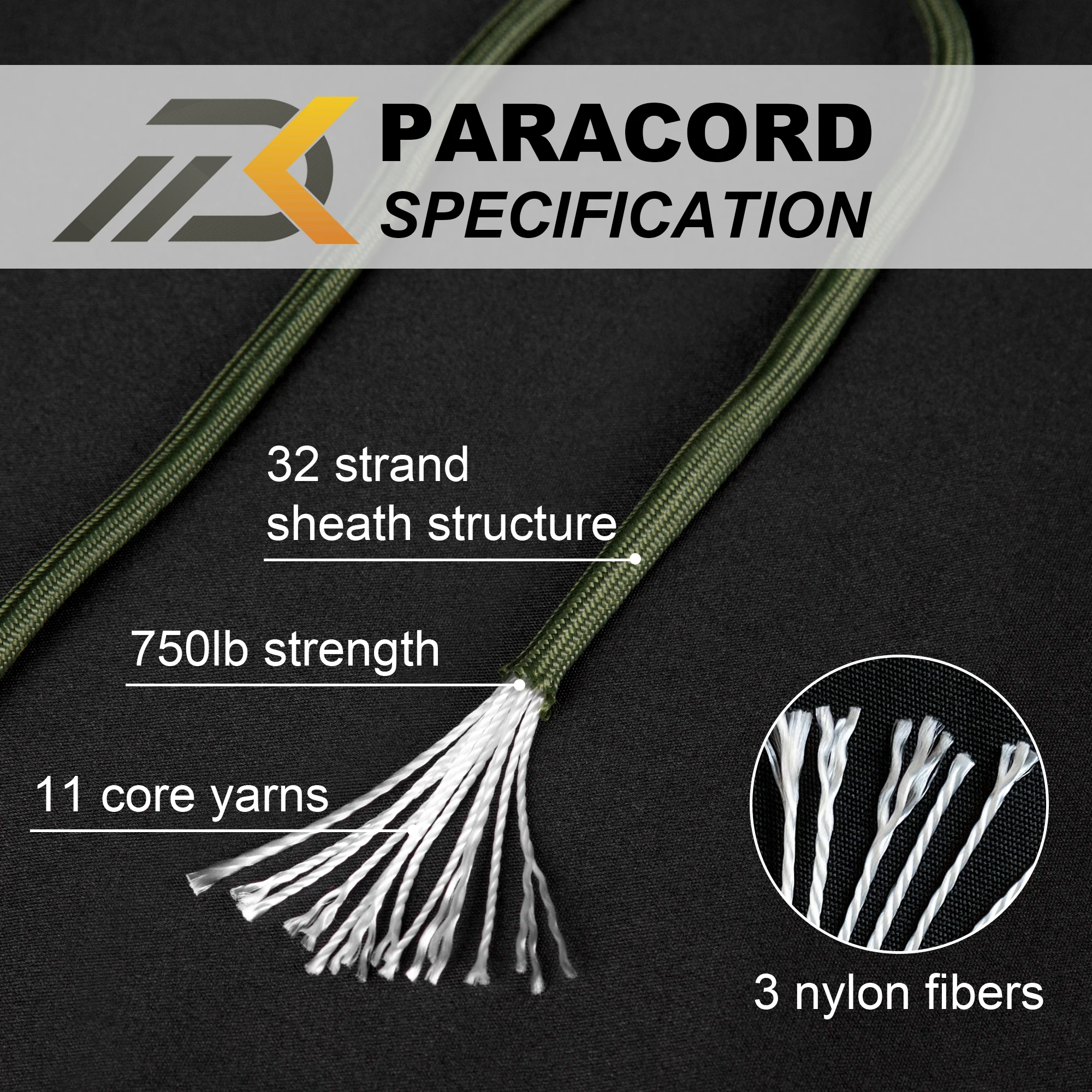 Customized  7/11 Strand survival 4mm polyester Paracord 550 paracord 750 Lbs for bracelet weaving