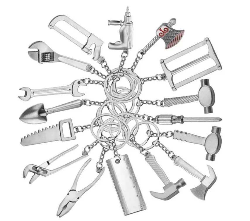 Factory Price Custom Laser Logo 16 Pieces Mini Screwdriver Hammer Spanner Mini Tool Metal Keychain for Promotion