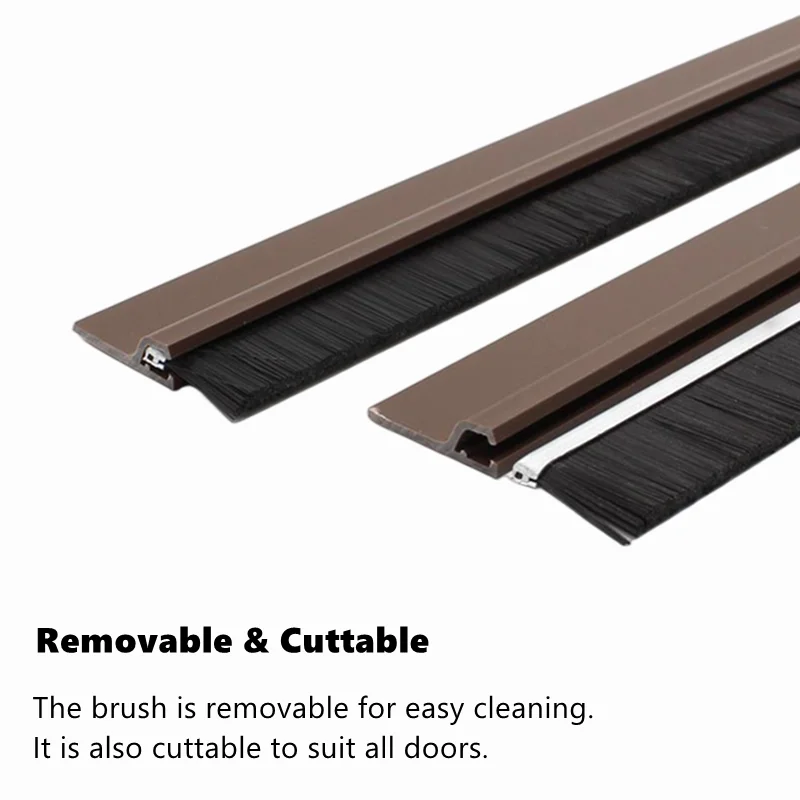 Door Brush Bottom Sweep Plastic Holder with Black Nylon Brush for Home Under Door Seals
