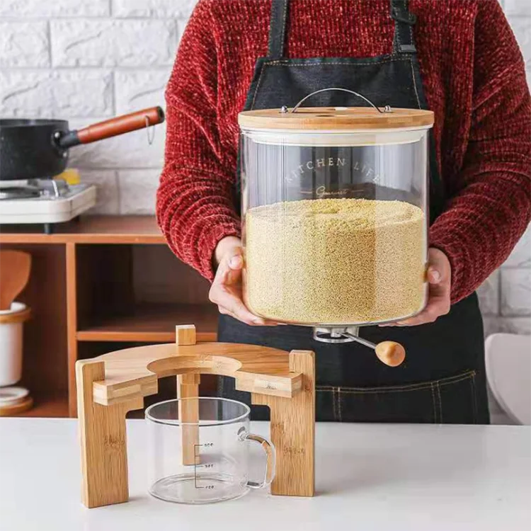 
Glass rice bucket storage tank sealed glass jar in kitchen supplies factory 