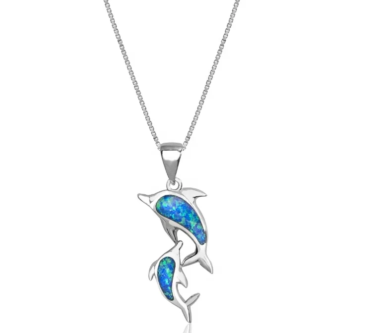 Hawaiian Animal Pendant 925 Sterling Silver Blue Opal Dolphin Pendant Silver Hawaii Pendant