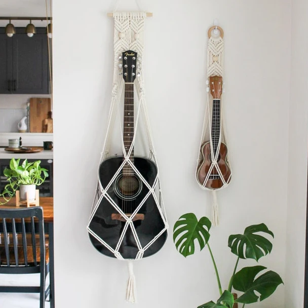 Boho Custom Handmade Gift Cotton Wall Mount Macrame Ukulele Holder Guitar Hanger