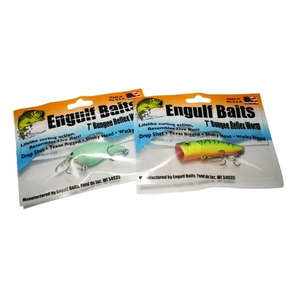 Custom Printed flat 3 side sealed plastic bag lure water soluble small Fishing baits plastic bags with ziplock