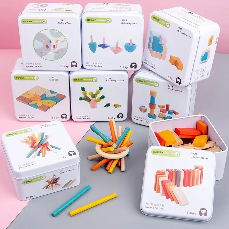 Travel Iron Scare Box Toys Educational Family Parent Child Wood Card Game Portable Interactive Kids Games