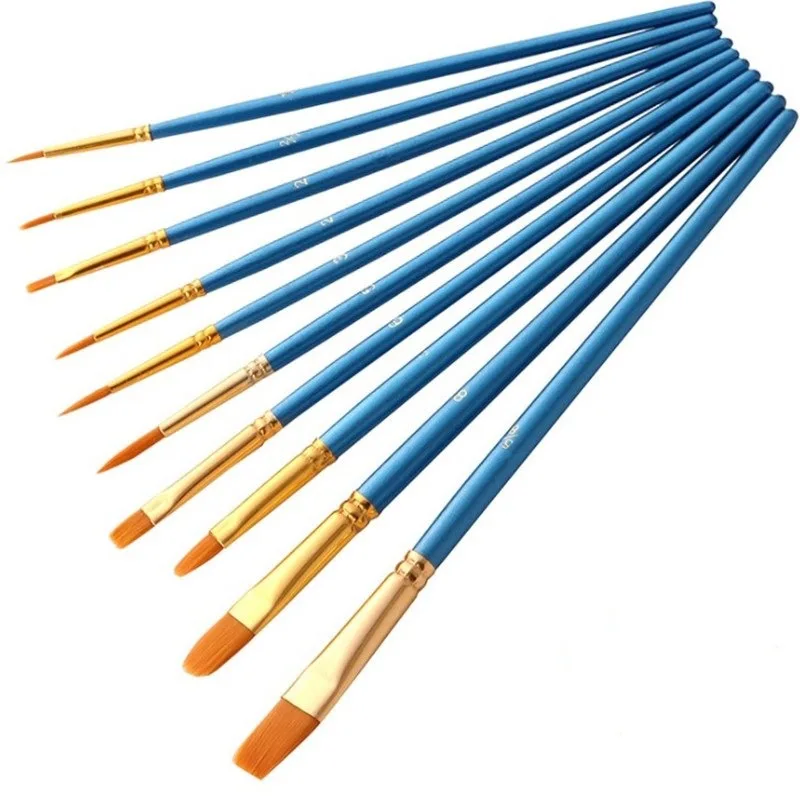10 Pcs Round Pointed Tip Paintbrushes Nylon Hair Artist Acrylic Paint Brushes for Acrylic Oil Watercolor, Face Nail Art, Miniatu