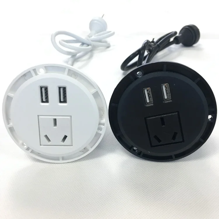 Round AU power grommet outlet socket Australian type plug for office desk with 2 usb outlet round shape tabletop socket