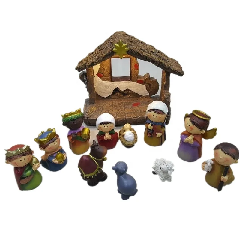 Nativity Figurine Set Delicate Beautiful Exquisite Durable Desktop Decoration Nativity Jesus Manger Set for Home Office School